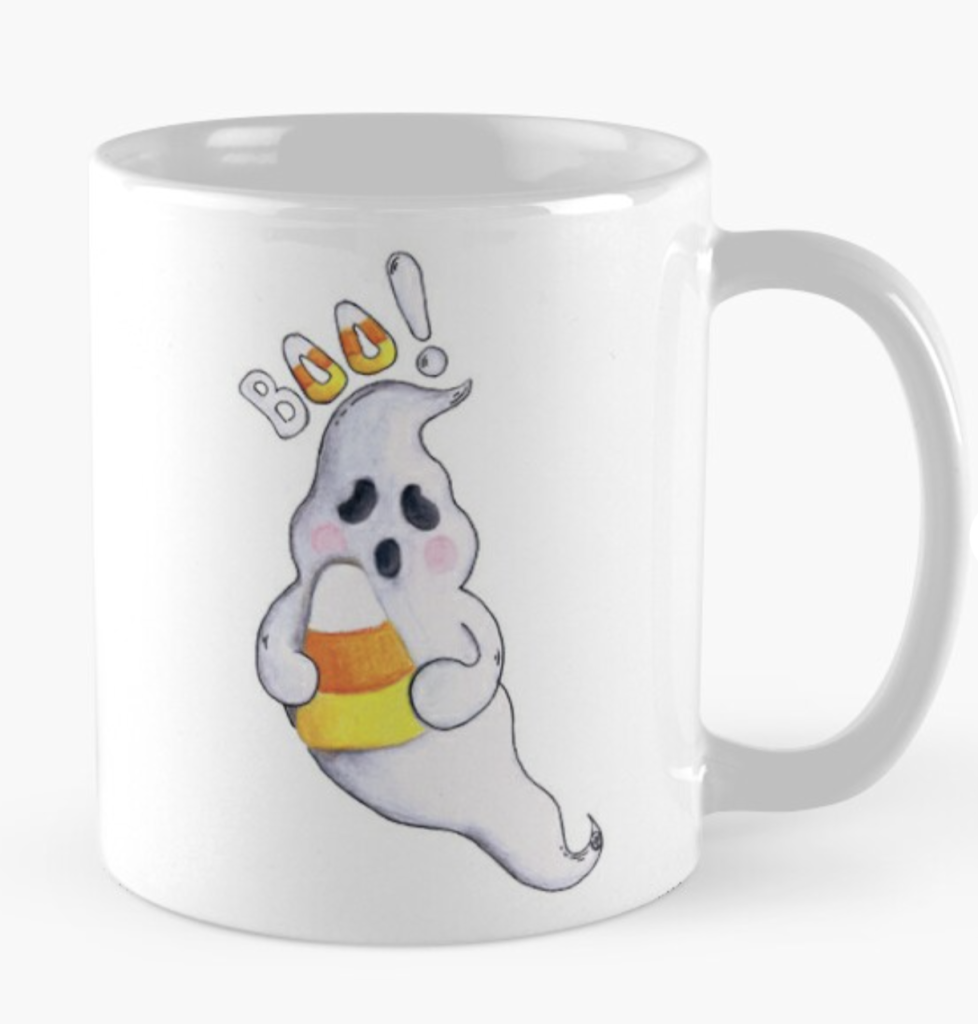 Spooky Halloween Specter Ghost Mug with Candy Corn Java Cup